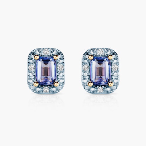 Kolczyki Savicki: dwukolorowe złoto, diamenty, tanzanity